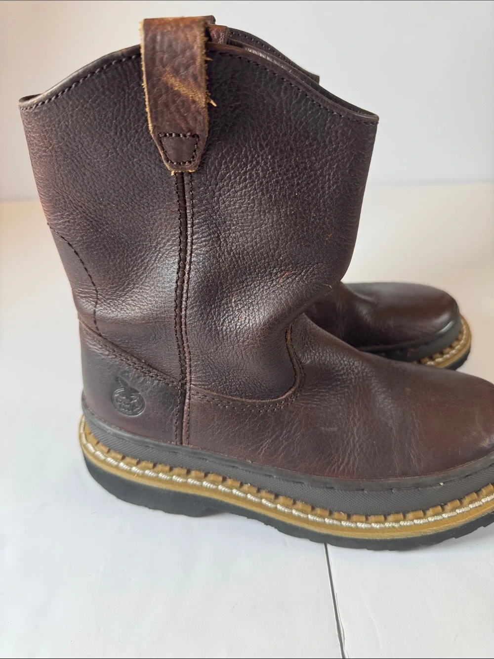 Georgia Boot Dark Brown Leather Kids Pull-On Work Boots